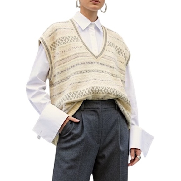 Vtg Rodier Italian cotton yellow fair isle boxy pullover grandpa sweater vest - Picture 3 of 15